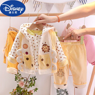 迪士尼（Disney）春秋裝01一3歲2女寶寶套裝外出服冬季嬰幼兒童裝薄棉衣三件套衣服 黃色 80cm