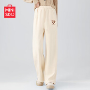 名創(chuàng  )優(yōu)品（MINISO）褲子女春秋款微喇直筒闊腿休閑褲小個(gè)子運動(dòng)潮流氣質(zhì)顯瘦垂感女裝 奶白(編織花褲標) S 155(體重85-100斤)