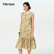 Fabrique桑蠶絲棉印花襯衫領(lǐng)無(wú)袖連衣裙2025夏季新品 黃色 XS