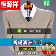 恒源祥純色羊毛衫男毛衣男加厚款針織衫中老年半高領(lǐng)爸爸裝羊毛絨打底 V 領(lǐng)駝色純全100 L 170建議120-140斤純全100