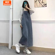 婍妡復古水洗毛邊牛仔背帶裙女夏季新款ins韓版寬松顯瘦長款連衣裙潮 833背帶 L _高現(xiàn)貨