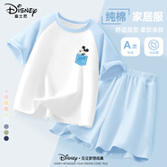 迪士尼寶寶女童睡衣夏季2025純棉上衣女孩夏裝舒服柔軟短袖兩件套兒童家居服 【男童】e迪口袋鴿K冰水藍 160