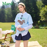 MARDI官方正品經(jīng)典臘腸狗字母印花短袖修身顯瘦圓領(lǐng)純棉t恤上衣女 淺藍色 S