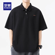 羅蒙（ROMON）日系短袖男高端polo衫男夏季新款潮流字母刺繡t恤男翻領(lǐng)體恤衫男T YTX241黑色T恤 XL 碼適合140-160斤