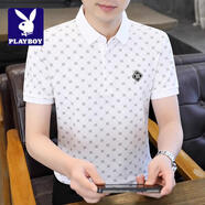 花花公子（PLAYBOY）翻領(lǐng)短袖t恤男2025夏季新款半袖燙鉆有領(lǐng)子男裝潮流有型pol,o衫男 白色ZMNTBA8832 M 建議90-110斤
