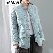 安婭詩棉服女冬季新款寬松文藝復(fù)古保暖棉衣女士加厚休閑上衣棉襖子外套 豆綠色*提花棉衣 均碼 *冬季棉服