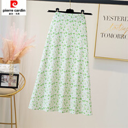 皮爾卡丹（pierre cardin）碎花半身裙女夏季新款高腰字裙時(shí)尚顯瘦小個(gè)子雪紡裙百搭仙女裙 綠色 四葉草 S