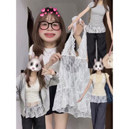 爾山集2025春季白色蕾絲吊帶女掛脖上衣內(nèi)搭V領可外穿無袖背心疊穿罩衫 蕾絲內(nèi)搭均碼 （建議70-115斤）
