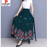 皮爾卡丹（pierre cardin）刺繡民族風(fēng)半身裙中長(cháng)款繡花廣場(chǎng)舞大擺裙大碼長(cháng)裙子半身裙子 綠色 90cm 1.8/1.9尺 S