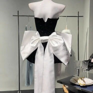 RWNNVI生日party小禮服裙高端輕奢小眾公主蓬蓬裙蝴蝶結抹胸絲絨連衣裙 黑色+蝴蝶結 S