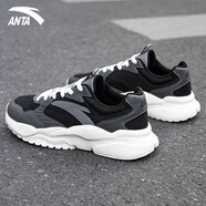 安踏（ANTA）男鞋運動(dòng)休閑鞋老爹鞋男春秋網(wǎng)面運動(dòng)鞋防潑水皮面慢跑鞋小白鞋男 黑/城堡灰/冷灰 45