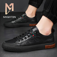 MK&RTBN歐洲站小白鞋男2025新款一腳蹬真皮男士板鞋頭層牛皮夏季透氣百搭 黑色【頭層牛皮】 38 (240mm) 標準皮鞋碼