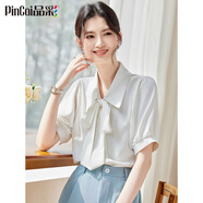 品彩（PinCai）短袖襯衫女職業(yè)穿搭蝴蝶結(jié)系帶襯衣優(yōu)雅時尚上衣 P144C1891
