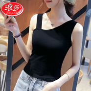 浪莎（LangSha）時(shí)尚吊帶背心女內搭黑色春秋季純色斜肩不對稱(chēng)修身性感打底衫上衣 102斜肩黑 L (建議105-130斤內穿)