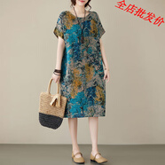 【特價】夏季高端棉麻連衣裙女夏文藝復(fù)古民族風寬松遮肉 圖片6號色 L 【115-130斤】