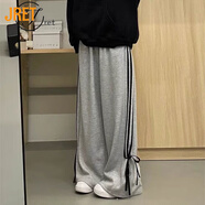 Jret粉色綁帶蝴蝶結休閑褲女學(xué)生2025年春夏日系軟妹高腰直筒闊腿運動(dòng) 灰色 S