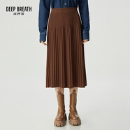 深呼吸DEEP BREATH女裝松緊高腰羊毛針織百褶半身裙A200242 焦糖 L (4碼)