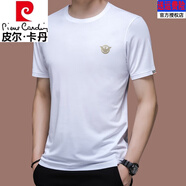 皮爾卡丹冰桑蠶絲短袖t恤男2025新款夏季圓領(lǐng)修身薄款真絲刺繡體恤衫潮 白色19361款【輕奢高端品牌】 薄 XL 175/  【135斤-155斤】