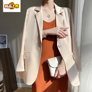 初徑薄西裝外套女夏季醋酸綢面寬松極簡(jiǎn)風(fēng)氣質(zhì)輕奢純色翻駁領(lǐng)洋氣上衣 香檳 L