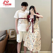 安初夏七夕節(jié)禮物情侶裝夏裝t恤男國(guó)風(fēng)新中式一裙一衣設(shè)計(jì)感顯瘦連衣裙 女生連衣裙 L