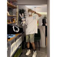 迪伽達(dá)藤蔓花卉刺繡t恤男士新款夏季潮流字母美式高街復(fù)古打底情侶半袖 XXJR-T1406白色（印花） M