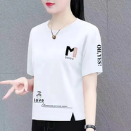 喜亮顏純棉短袖t恤女2025夏季寬松半袖體恤衫韓版百搭印花上衣打底衫女 白色【龍貓】 XL 建議110-120斤