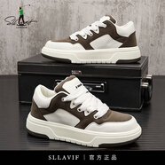 薩拉維夫新款小白鞋年流行男鞋時(shí)尚百搭休閑板鞋舒適運動(dòng)休閑鞋高爾夫鞋 白棕 38 皮鞋碼