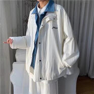 FELALWEN牛仔拼接假兩件外套原創(chuàng  )秋冬美式時(shí)尚歐美高街工裝夾克男女潮牌 白色 M