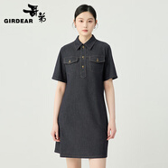 哥弟（GIRDEAR）女裝2025春夏新款彈性針織牛仔Polo領(lǐng)連衣裙150015 復(fù)古藍(lán) L (4碼)
