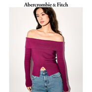 Abercrombie & Fitch女裝25春季美式辣妹修身一字肩露肩長袖針織衫毛衣150-5016 紫紅色 XS (160/84A)