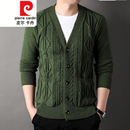 皮爾卡丹（pierre cardin）男士開(kāi)衫粗紡棒針菱格厚款開(kāi)衫提個(gè)性毛衣針織衫外套8512 綠色 L (110)