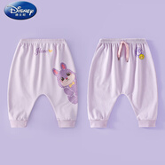 迪士尼（Disney）2條裝 嬰兒褲子春秋季男女寶寶大屁屁褲純棉四季款卡通外出哈倫褲 線條兔子【紫】+笑臉【紫】 90 cm