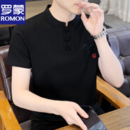 羅蒙（ROMON）夏季立領(lǐng)短袖t恤男士中式國(guó)風(fēng)冰絲半截袖衣服唐裝體恤衫2025新款 黑色 L 175/88A