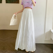 AC-AICHEN純色拖地裙子女超長款2025夏季新款褶皺大擺長裙高腰a字半身裙女 白色 點擊收藏優(yōu)先發(fā)貨 S 建議85-99斤
