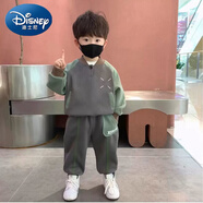 迪士尼（Disney）男童春裝衛衣套裝2025新款休閑時(shí)尚中小童男孩春秋款洋氣兒童衣服 z-57灰拼綠春秋款套裝 90 (標準碼)