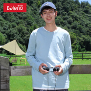 班尼路春秋款長(cháng)袖T恤男士舒適親膚純棉圓領(lǐng)上衣寬松簡(jiǎn)約純色百搭打底衫 【100%純棉】-淺藍#純色 L