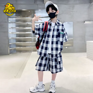 G. DUCKKIDS兒童裝男童夏裝格子套裝2025新款中大童夏季薄款襯衣短袖兩件套 圖色 140