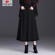 皮爾卡丹（pierre cardin）【品牌大碼】流蘇毛線裙冬裙加厚針織半身裙秋冬女A字裙大擺長裙 黑色 M 【建議90-115斤】