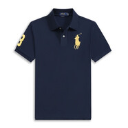 POLO SPORT美國(guó)拉夫勞倫小馬標(biāo)短袖體恤男士翻領(lǐng)純棉新款Polo衫大碼休閑男裝 寶藍(lán)色黃標(biāo) XL XXL/180-200斤