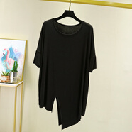 京功夏天搭配鯊魚(yú)褲打底衫小個(gè)子莫代爾不規則短袖t恤女夏季內搭寬松 黑色 M (建議80-100斤)