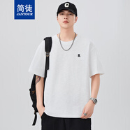 簡(jiǎn)徒（JANTOUR）短袖T恤男夏季新款刺繡230g重磅t恤衫百搭休閑潮流五分袖情侶款 白色 M