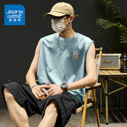 真維斯（Jeanswest）100%純棉背心男美式潮流街頭ins風(fēng)圓領(lǐng)無袖上衣男款戶外百搭汗衫 淺藍(lán)#ZS花紋標(biāo)X 2XL 【不易變形】