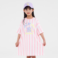 美職棒（MLB）兒童女童LIKE豎條紋連衣裙時尚舒適可愛印花裙子 粉紅色 110
