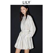 LILY氣球裙2025春法式垂感氣質(zhì)插肩燈籠袖腰帶長袖蓬蓬裙連衣裙女 703米色 L