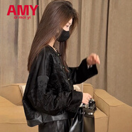 愛麥依2025新款女裝春秋短款外套中式國風(fēng)夾克外套上衣高端 黑色外套 優(yōu)質(zhì)款 M 95-110斤