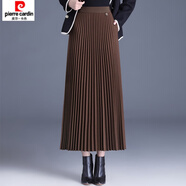 皮爾卡丹（pierre cardin）秋冬新款毛呢半身裙高腰百褶裙顯瘦中長(cháng)款A字裙松緊腰大擺裙 咖啡色(裙長(cháng)85厘米) 彈力腰圍 均碼