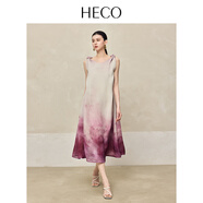 HECO【古韻丹青】新中式國(guó)風(fēng)夏季新款慵懶風(fēng)人絲墨染扭結(jié)雪紡連衣裙女 紫丁香色 M