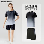 維多利亞旅行者運動(dòng)套裝女跑步速干衣籃球羽毛球服夏季運動(dòng)短褲T恤瑜伽健身服