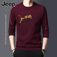 JEEP SPIRIT吉普男士春季長(cháng)袖T恤圓領(lǐng)衛衣寬松雙面絨純色時(shí)尚打底衫休閑秋衣 酒紅 L (170)