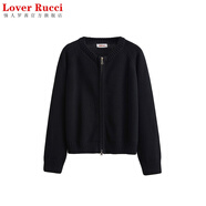 LOVER RUCCI100%純棉開衫外套女針織衫短款秋冬圓領(lǐng)長袖簡約外穿加厚毛衣 黑色 L
